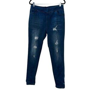 Jvini Womens Distressed Denim Jeggings Large Elastic Waist Stretchy Jeans